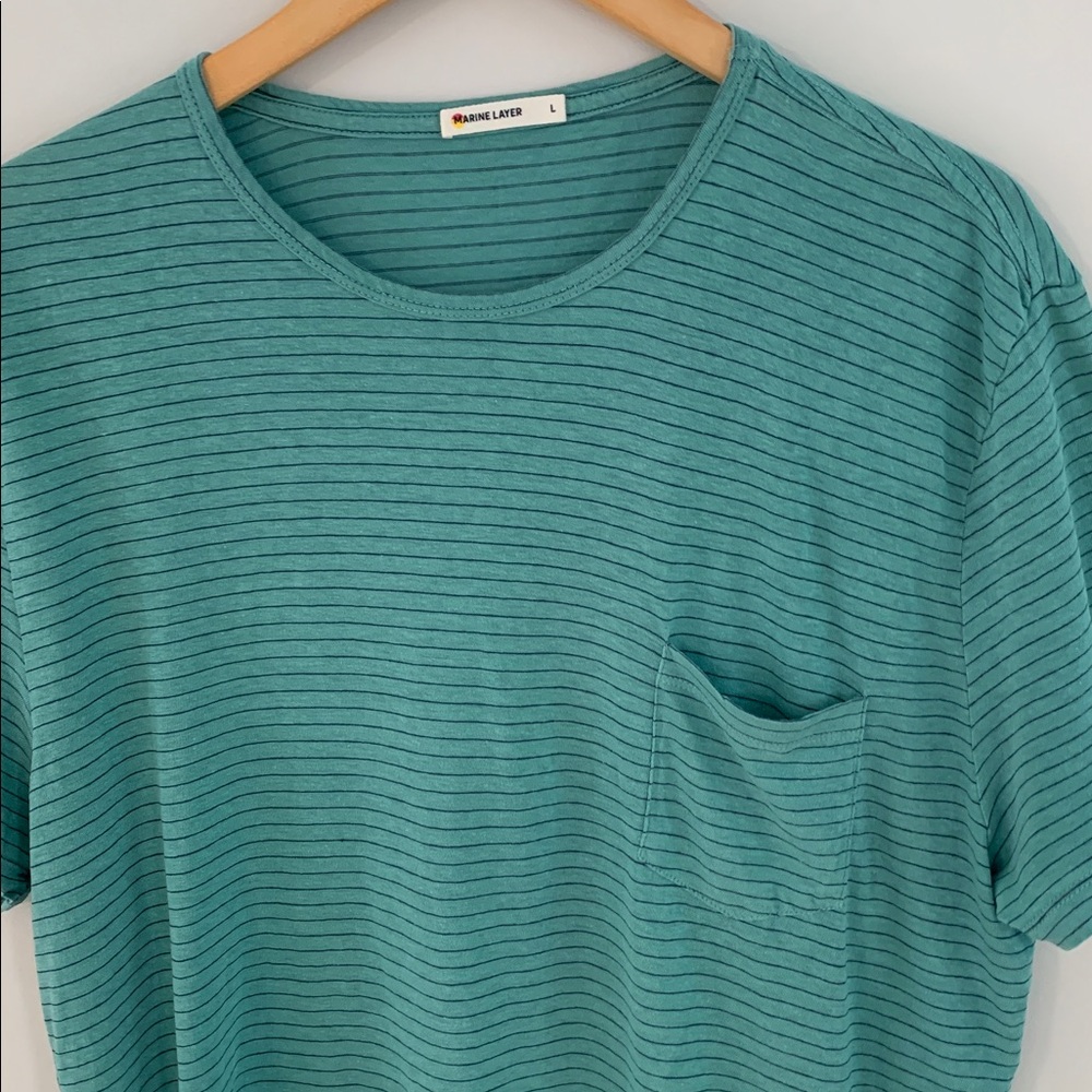 Marine Layer Men’s Hemp Blend Striped Pocket Tee Shirt Size Large Green - Picture 2 of 11